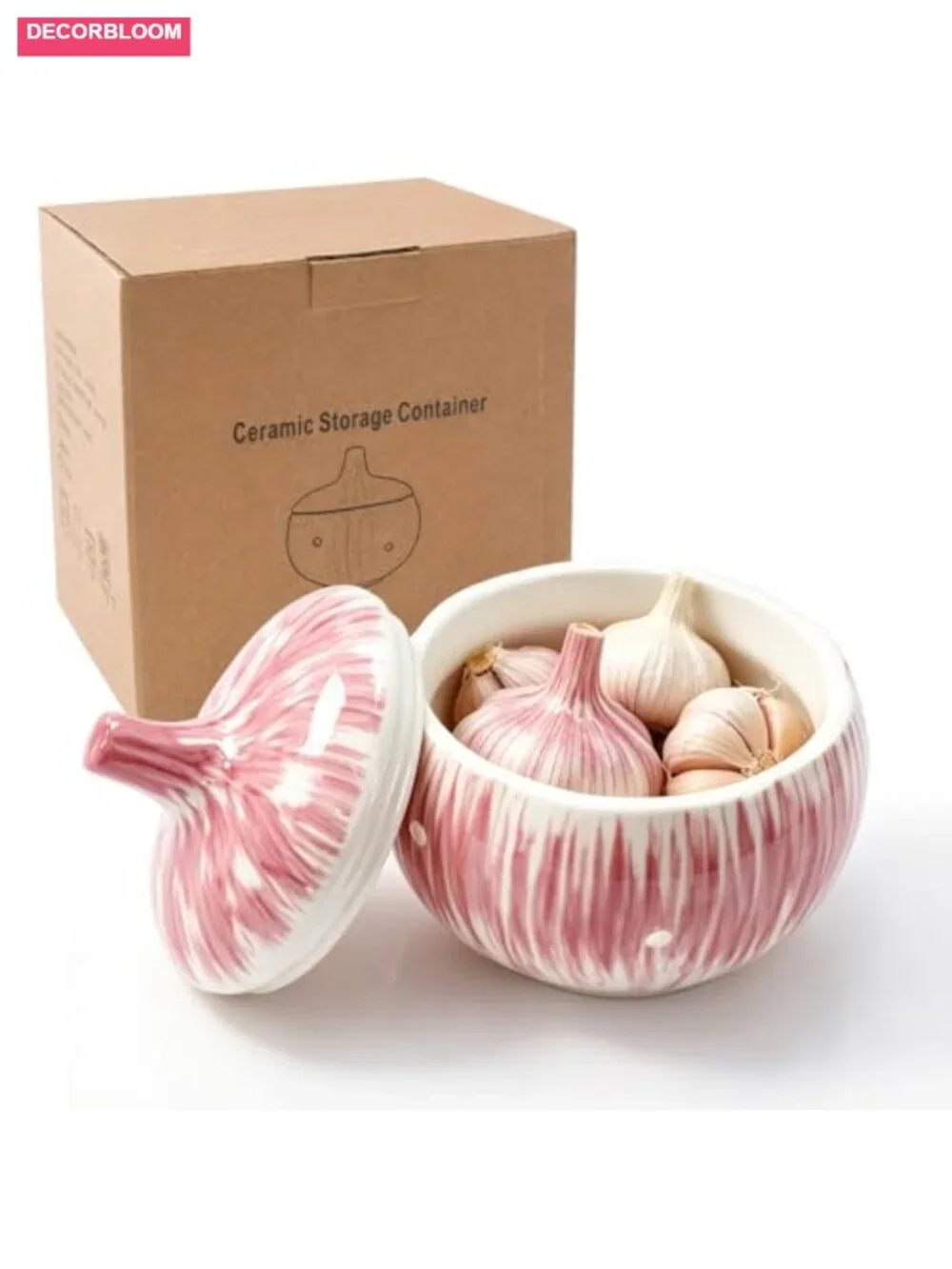 Large Capacity Ceramic Garlic Keeper with Lid and Vents